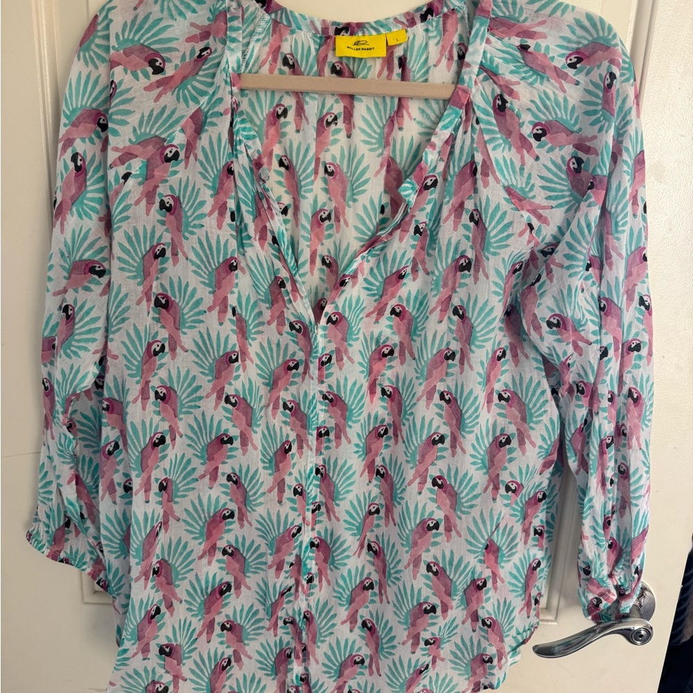 Roller Rabbit Tropical Parrot Print Blouse